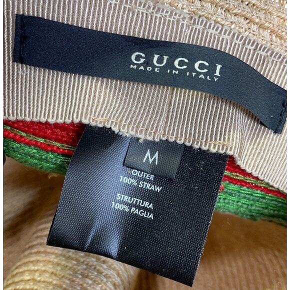 AUTH GUCCI Straw Fedora Hat Red Green Web Stripe Unisex Size Medium - Picture 5 of 9